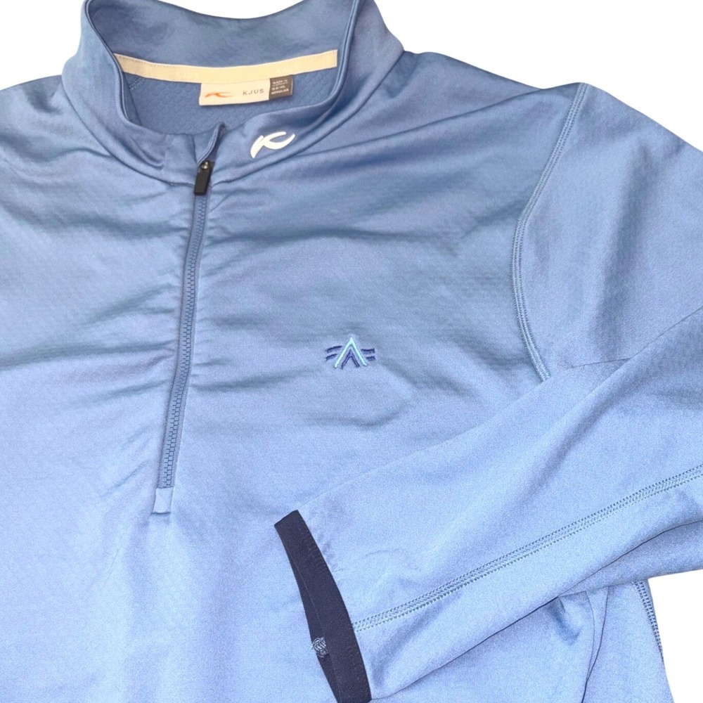 KJUS Men's XL 1/4 Zip Pullover Light Blue Diamond Fleece Performance Golf Top
